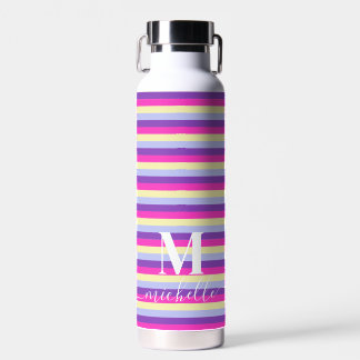 Colourful Striped with Personalized Script Water Bottle