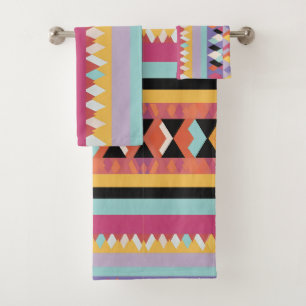 colourful stripes and triangles Pattern mix Bath Towel Set