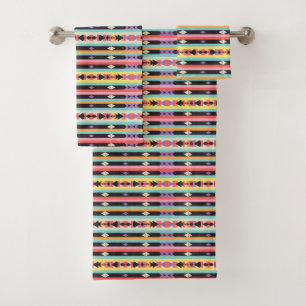 colourful stripes and triangles Pattern mix Bath Towel Set