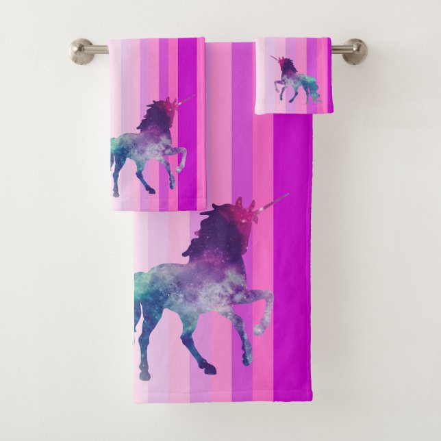 Colourful Stripes And Unicorn Bath Towel Set (Insitu)
