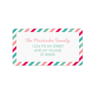 Colourful Stripes Aqua Blue Pink Diagonal Stripes Label