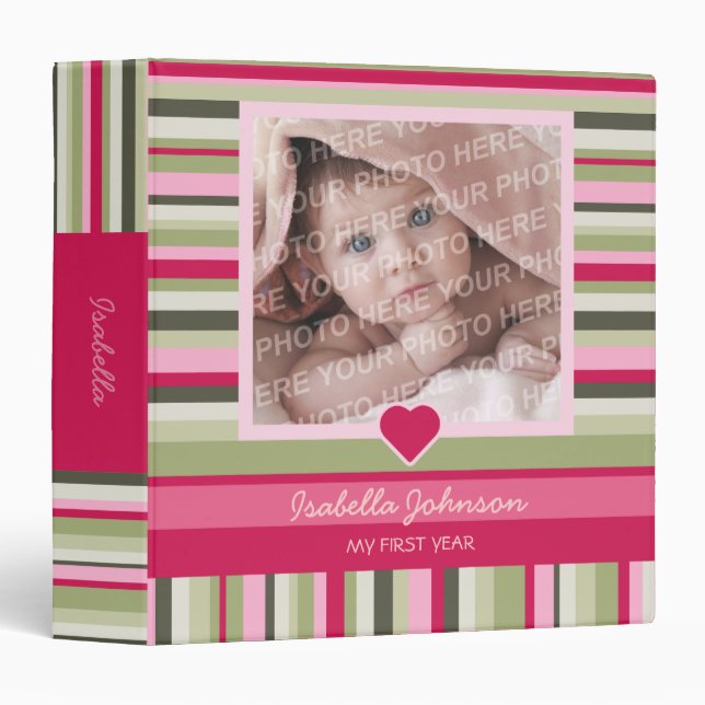 Colourful Stripes Baby Girl Photo Album Binder (Front/Spine)