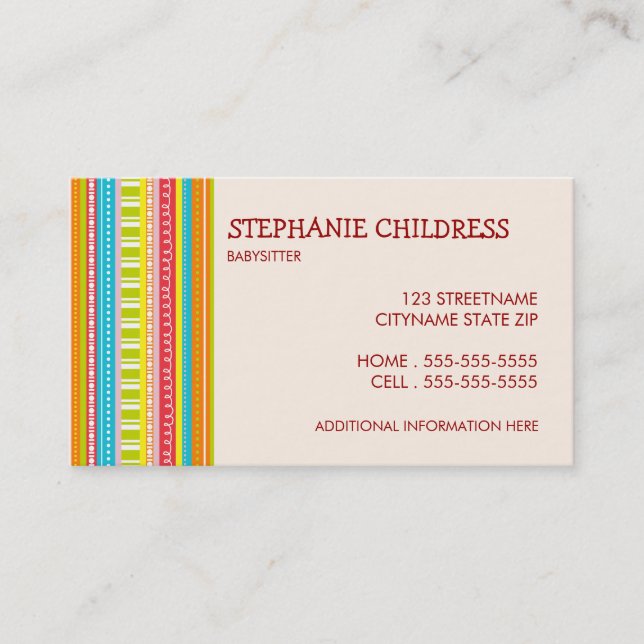 Colourful Stripes Babysitting Business Card (Front)