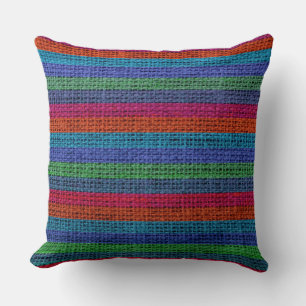 Colourful Stripes Burlap Linen Rustic Jute #6 Throw Pillow