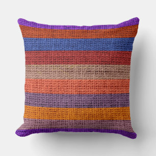 Colourful Stripes Burlap Linen Rustic Jute #9 Throw Pillow
