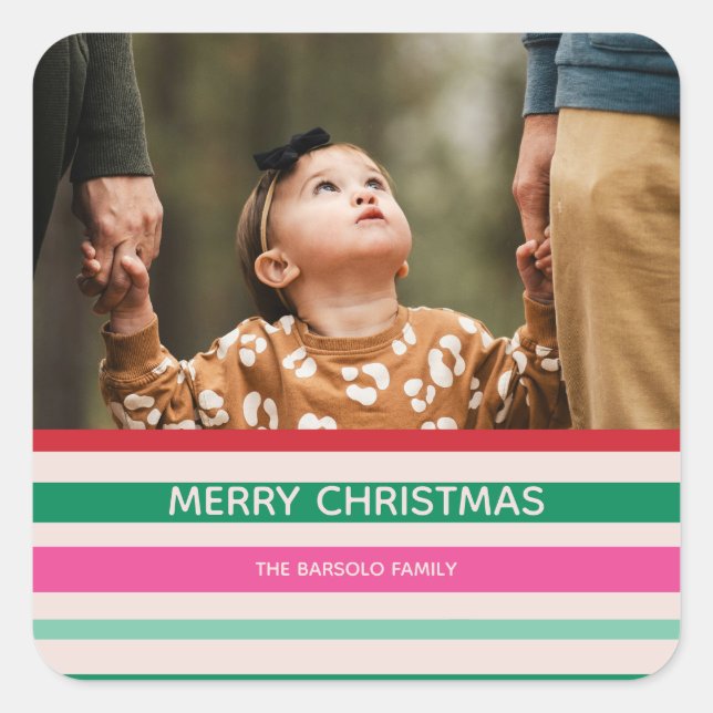 Colourful Stripes Christmas Photo Sticker (Front)