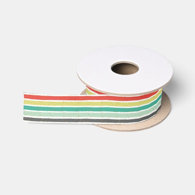 Colourful Stripes Christmas Sparkles Pattern Satin Ribbon (Spool)