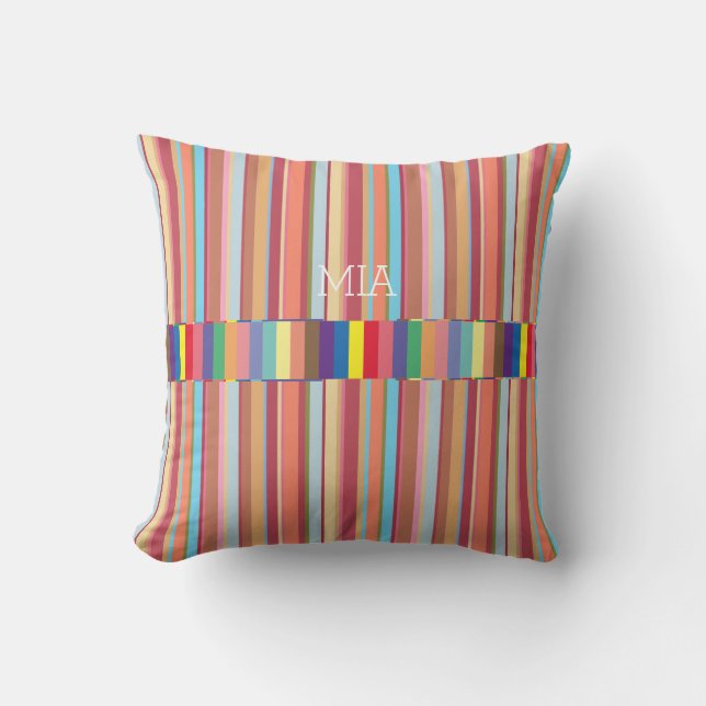 colourful stripes, cool & geometric, custom outdoor pillow (Front)