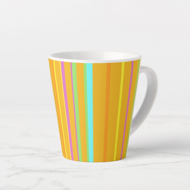 Colourful Stripes Cust. BG Colour Orange Latte Mug (Right Angle)