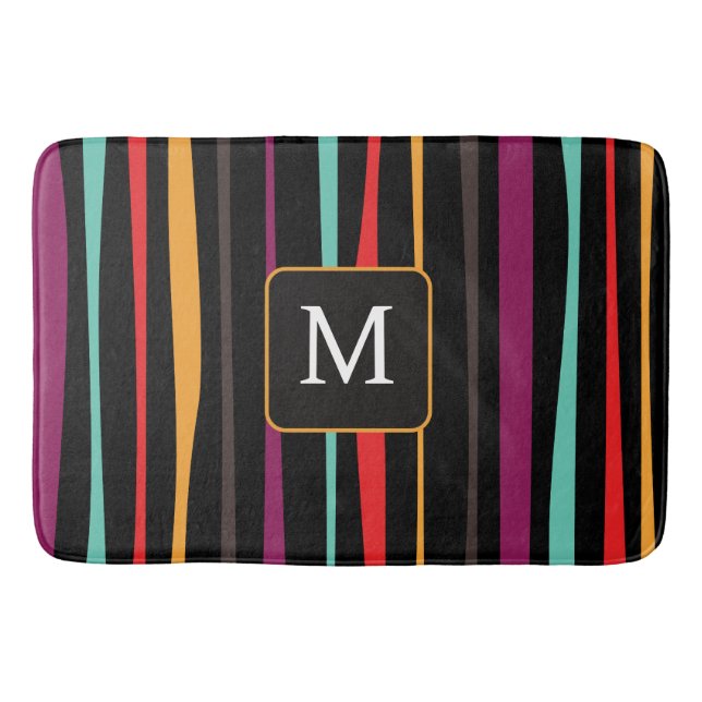 Colourful stripes custom monogram Bath Mat (Front)