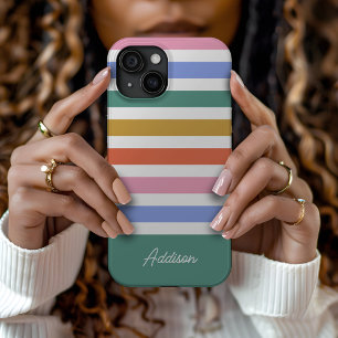 Colourful Stripes Custom Name iPhone 15 Case