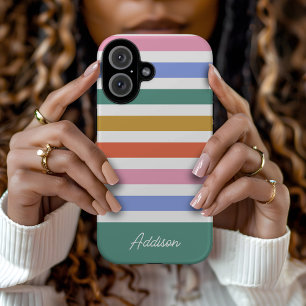 Colourful Stripes Custom Name iPhone 16 Case