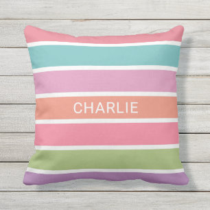 Colourful Stripes custom name throw pillows