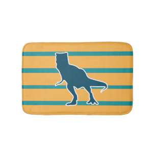 Colourful stripes dinosaur T-rex cartoon Bath Mat