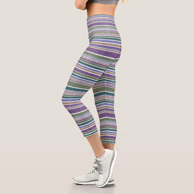 colourful stripes faux wool fabric capri leggings (Left)