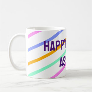 Colourful stripes happy birthday add name chevron coffee mug