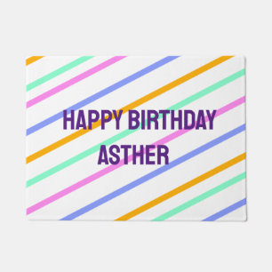 Colourful stripes happy birthday add name chevron doormat