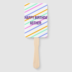 Colourful stripes happy birthday add name chevron hand fan