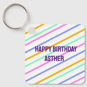 Colourful stripes happy birthday add name chevron keychain