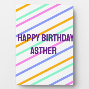 Colourful stripes happy birthday add name chevron plaque