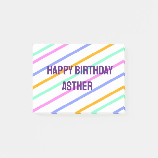 Colourful stripes happy birthday add name chevron post-it notes (Front)