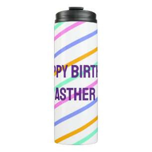 Colourful stripes happy birthday add name chevron thermal tumbler