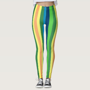 Colourful Stripes Leggings,Green,Blue Yellow Lines Leggings