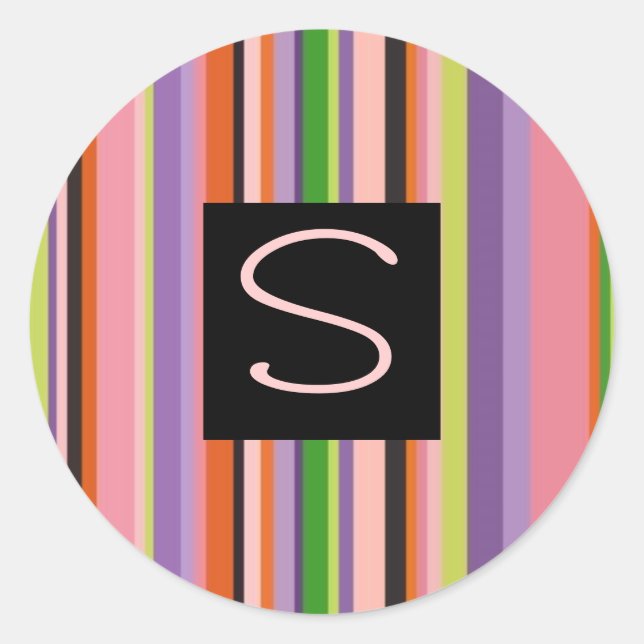 Colourful Stripes Letter S Classic Round Sticker (Front)