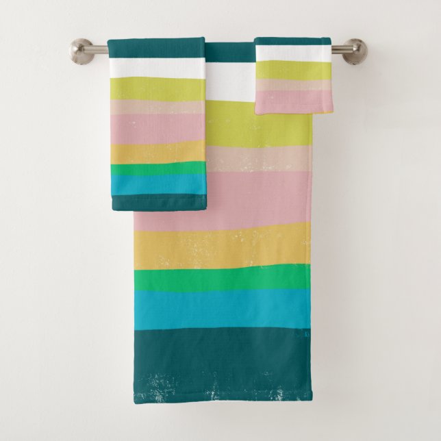 Colourful Stripes Lines Abstract Pattern Bath Towel Set (Insitu)