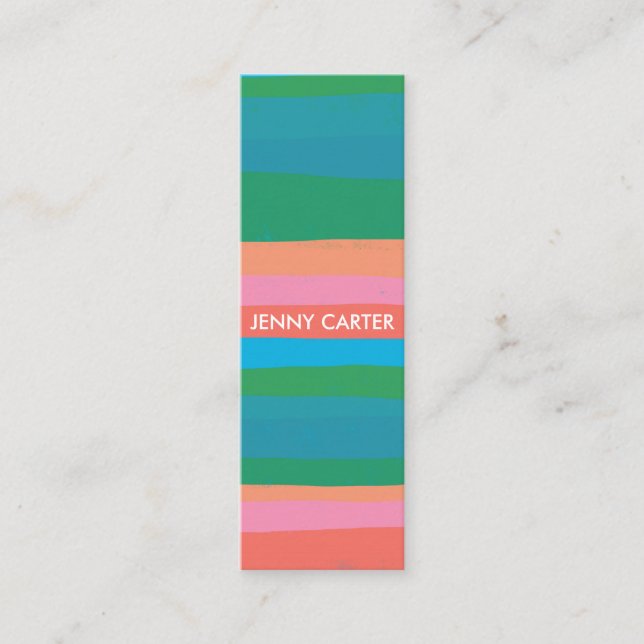 Colourful Stripes Minimalist Cool Mini Business Card (Front)