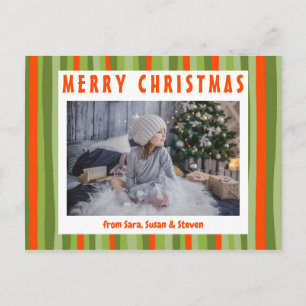 Colourful Stripes Minimalist CUSTOM PHOTO Holiday Postcard