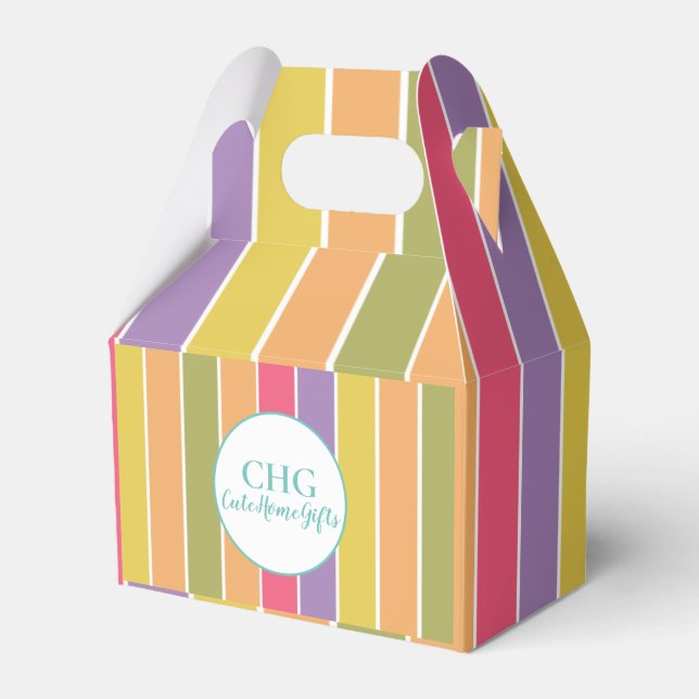 Colourful Stripes Monogram Name  Favor Box (Front Side)