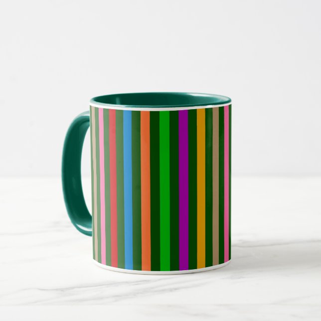 Colourful Stripes On Green Pattern Design  Mug (Front Left)