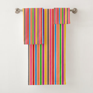 Colourful Stripes On Orange Pattern Design Bath Towel Set