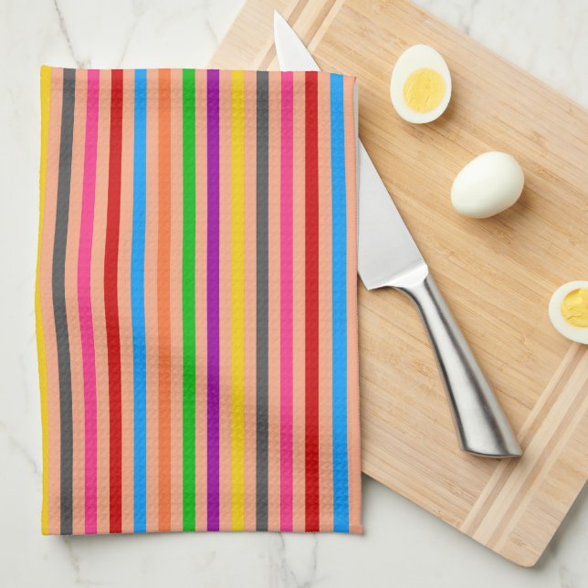 Colourful Stripes On Orange Pattern Design  Kitchen Towel (Quarter Fold)
