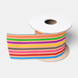 Colourful Stripes On Orange Pattern Design Satin Ribbon