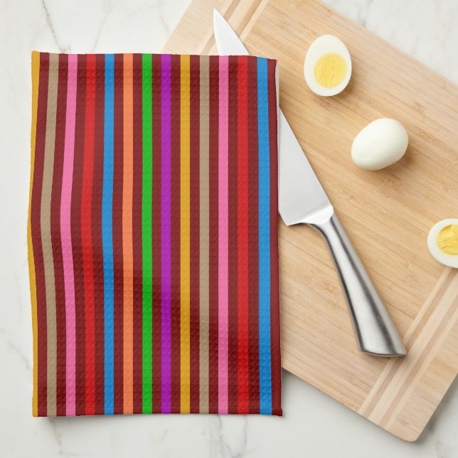 Colourful Stripes On Red Pattern Design  Kitchen Towel (Quarter Fold)