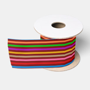 Colourful Stripes On Red Pattern Design Satin Ribbon