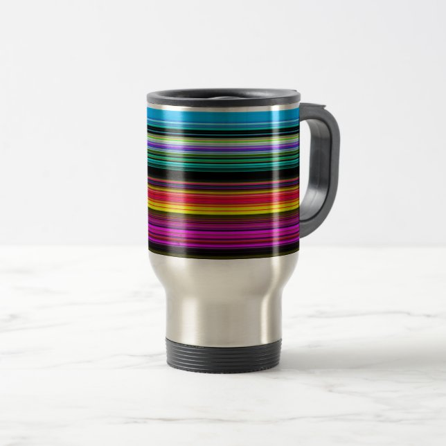 Colourful Stripes Pattern Black Background Travel Mug (Front Right)