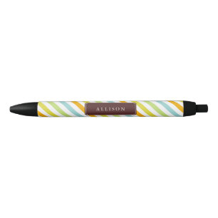 Colourful Stripes Pattern Black Ink Pen