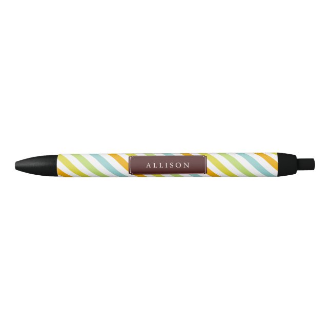 Colourful Stripes Pattern Black Ink Pen (Front)