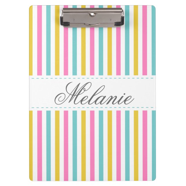 Colourful Stripes Pattern Custom Name Clipboard (Front)