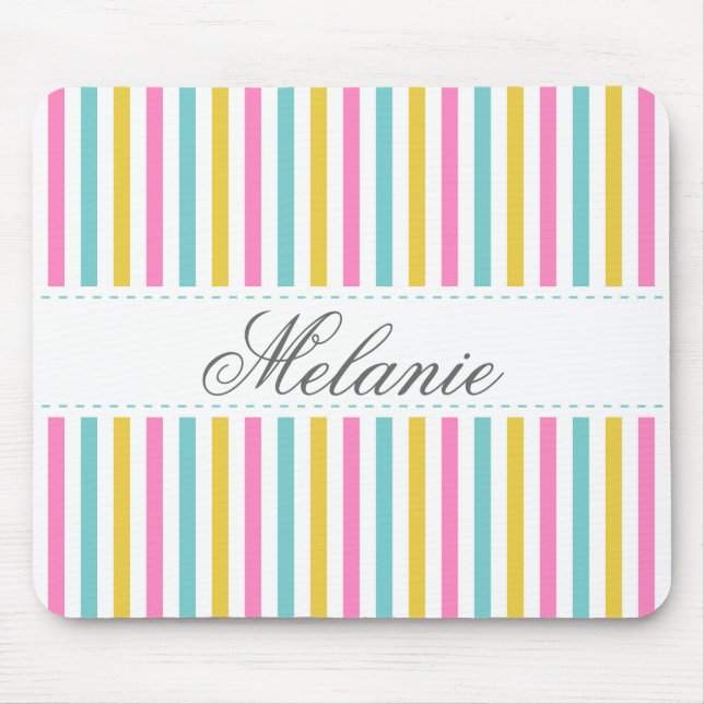 Colourful Stripes Pattern Custom Name Mouse Pad (Front)