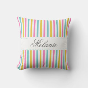 Colourful Stripes Pattern Custom Name Throw Pillow