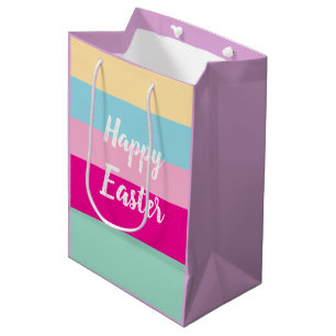 Colourful Stripes Pattern Happy Easter Flat Card Medium Gift Bag