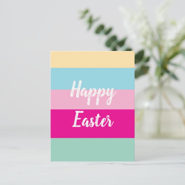 Colourful Stripes Pattern Happy Easter Postcard (Standing Front)