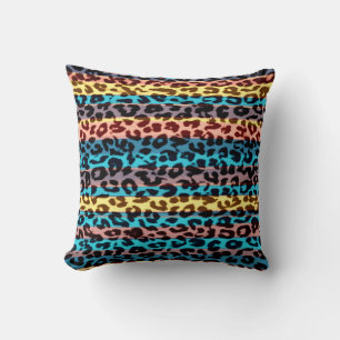 Colourful stripes pattern leopard fur abstract throw pillow
