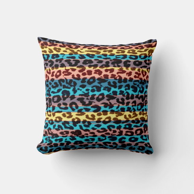 Colourful stripes pattern leopard fur abstract throw pillow (Front)