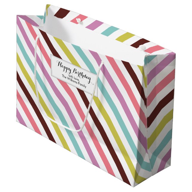 Colourful Stripes Pattern Personalized Large Gift Bag (Front Angled)