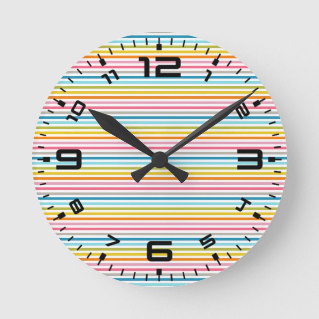 Colourful Stripes Pattern Round Clock (Front)